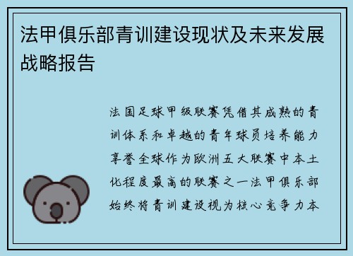 法甲俱乐部青训建设现状及未来发展战略报告